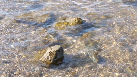 Clear flowing river water over stones and rocks on a sunny day Stock-Footage 343547696