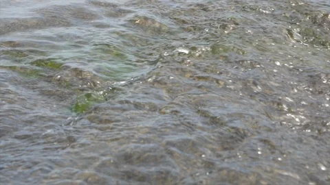 Clear, fresh, clean water in a stream flowing over rocks, close up. Stock Footage 113598122