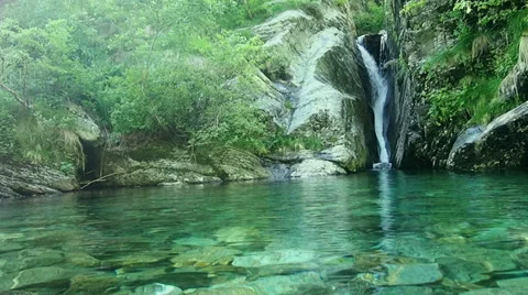 Clear fresh water running from a waterfall. Stock Footage 32327412