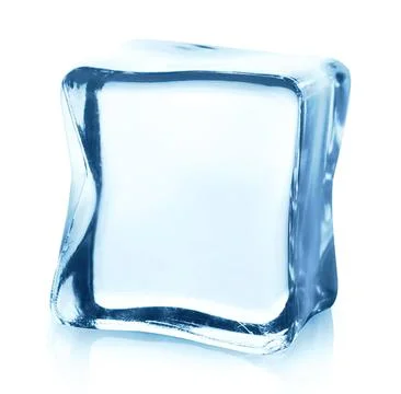 Clear glass ice cube with smooth edges on white background Stock Photos