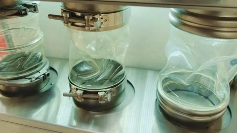 Clear glass jars with mechanical lids arranged indoors on shelf Video stock 342604762