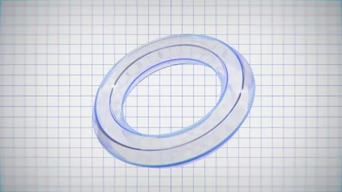 Clear Glass Torus Ring Rotating on Blueprint Math Grid Paper Background. 4K Stockbeeldmateriaal 335268826