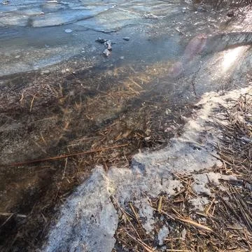 Clear ice on the river. ice texture. the ice is melting. spring thaw. froze.. Foto stock