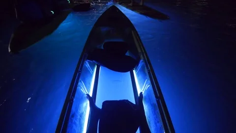Clear Kayaking at Night with Lights Stock Footage 118547086