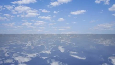 Clear lake with the reflection of the sky with clouds, 3D rendering Stock Illustration