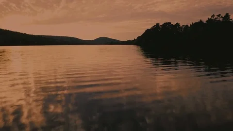 Clear Lake at sunset aerial Stock Footage 81337250