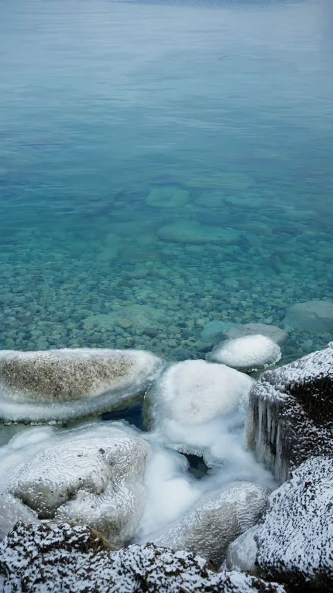Clear lake water in winter, empty shot Stock Footage 329195527