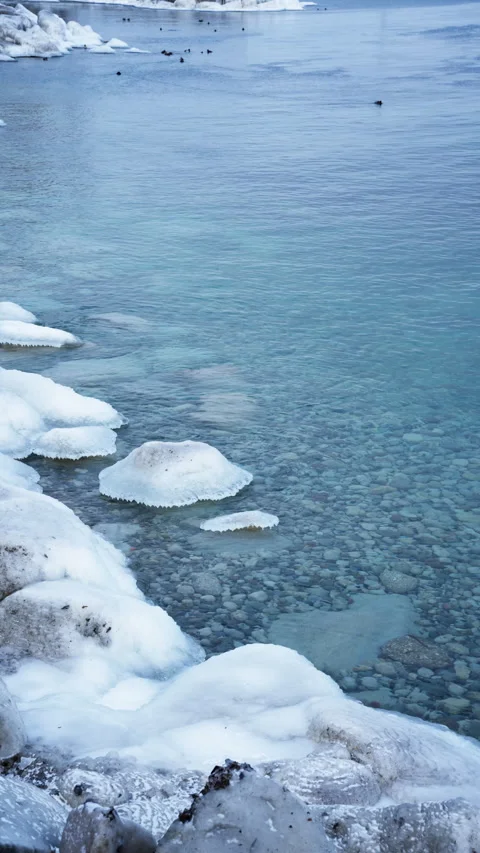 Clear lake water in winter, empty shot Stock Footage 329195538