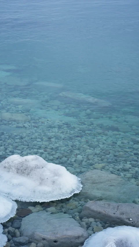 Clear lake water in winter, empty shot Stock Footage 329195539