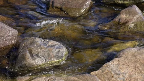 Clear mountain river water flowing over rocks Stock Footage 345551104