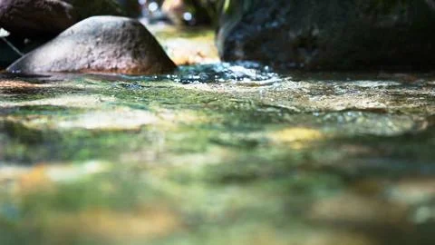 Clear Mountain Stream Flowing Between Natural Rocks Stock Photos
