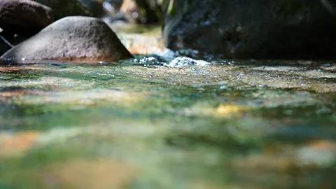 Clear Mountain Stream Flowing Between Natural Rocks Stock Photos