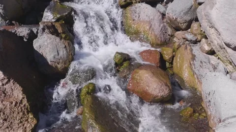 Clear Mountain Stream Flowing Over Rocks in North Caucasus, Russia Stock Footage 320854070