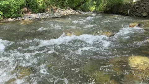 Clear Mountain Stream Flowing Through Rocky Riverbed in Kashmir, India Video stock 338040411