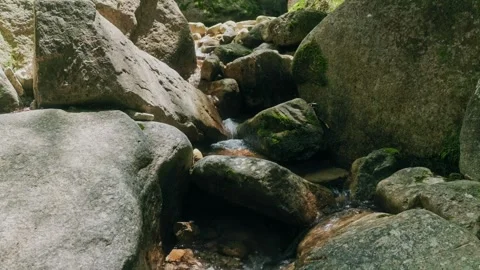 Clear Mountain Stream Flowing Through Rocks 01 - Close Up Stock Footage 342463143