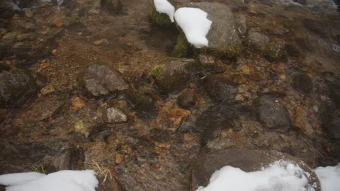 Clear mountain stream water flowing in winter Vidéo 331800828