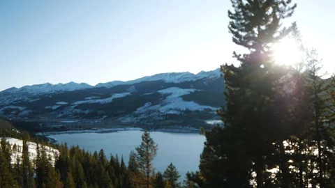 Clear Mountain View Blue Lake Pine Trees Stock Footage 119832602