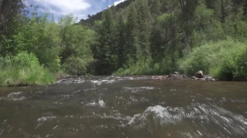 Clear mountain water runs down stream 動画素材 165319328