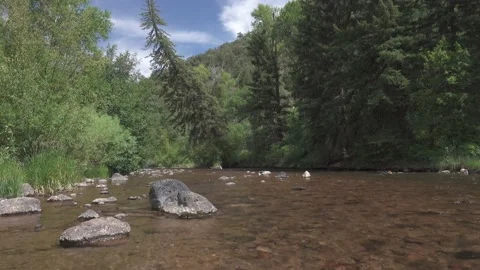 Clear mountain water runs down stream Stock Footage 165319332