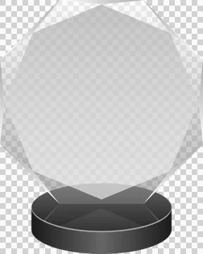 A clear octagonal trophy stands on a dark gray cylindrical base, symbolizin.. Stock Illustration