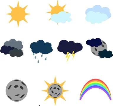 Clear, overcast weather. Solar eclipse, rainbow. Stock Illustration