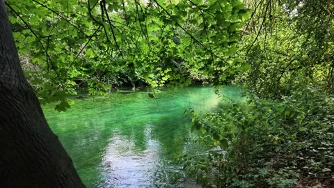 Clear Pader River Flowing Through a Green Urban Oasis Stock Footage 345405626