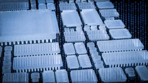 The clear pcb board on digital background  for technology concept 3d renderin Stock Photos