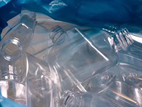 Clear PET Bottles Ready for Reprocessing. Stock Photos