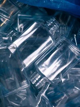 Clear PET Bottles Ready for Reprocessing. Stock Photos