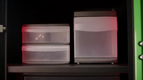 Clear Plastic Drawer Boxes With Pills, Medication Storage Cabinet, Close-Up Shot Видео 341313586