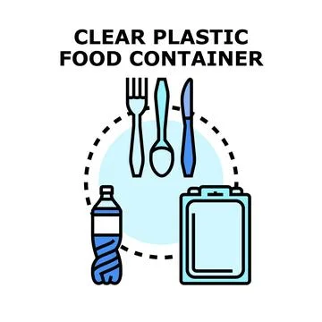 Clear plastic food container with disposable cutlery concept Stock Illustration