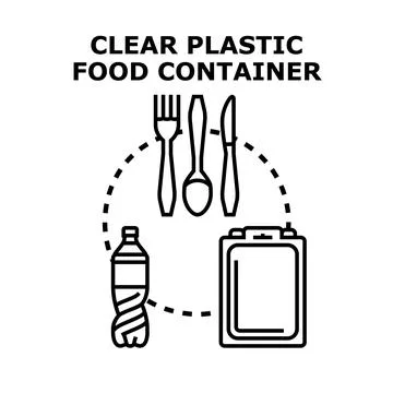 Clear plastic food container with disposable cutlery concept 스톡 일러스트