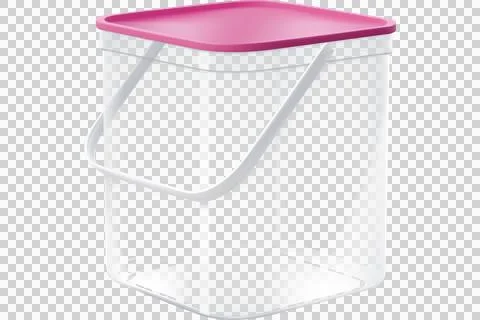 Clear plastic storage container with pink lid and handle Stock Illustration