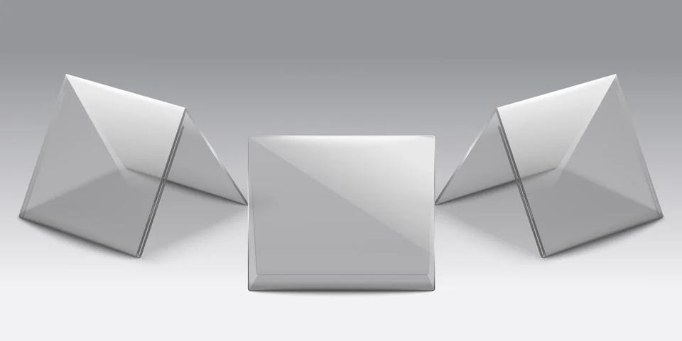 Clear plastic table stand set from front and side view - transparent glass desk Illustrazione stock