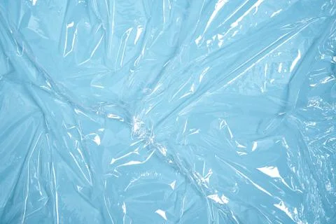 Clear plastic texture with blue color. Nylon polythene wrap. Plastic free Stock Photos