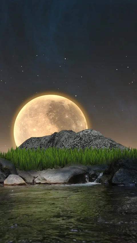 Clear pool in the mountains with full moon background 스톡 동영상 296950465