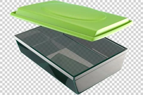 Clear rectangular container with green lid isolated on white background Stock Illustration
