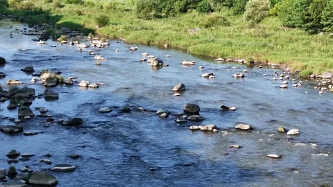 Clear river flows gently over smooth stones 스톡 동영상 340900269