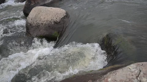 Clear River Water Flowing Over Rocks with Natural Sound Stock Footage 340645863