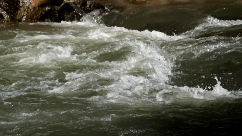 The clear river water flows swiftly through the rocks Stock Footage 287289848