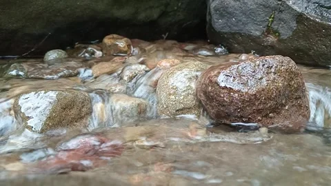 Clear River Water Moving Across Stones in Forest Stream Stock Footage 330394373