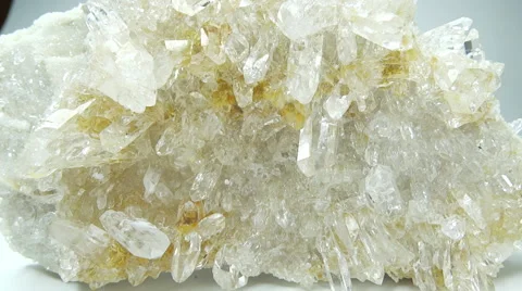 Clear rock crystal quartz geode geological crystals Stock Footage