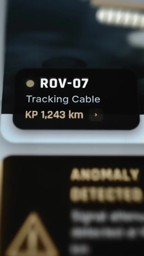 Clear ROV-07 cable tracking card positioned at kilometer point KP 1243 Stock Footage 342485358