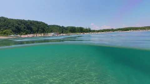 Clear Sea Water Split View at Silistar Beach in Bulgaria Stock Footage 340616321