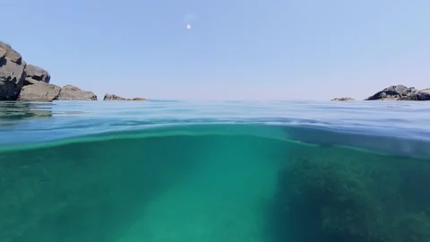 Clear Sea Water Split View at Silistar Beach in Bulgaria Stock Footage 340617294