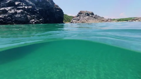 Clear Sea Water Split View at Silistar Beach in Bulgaria Stock Footage 340618013