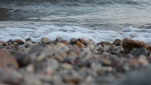 Clear Sea Waves over pebbles  Beach. Holiday Background close up, selective focu Vidéo 96775306