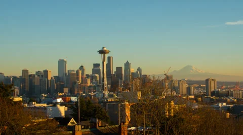 Clear Seattle Sunset Stock Footage 36595421