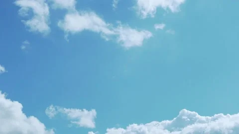Clear Serene Azure Sky with Floating White Puffy Cloud on Sunny Summer Day, Time Stock Footage 160333489