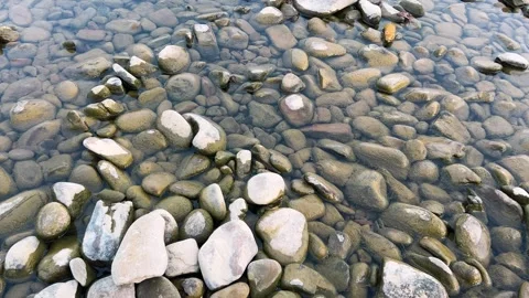 	Clear shallow mountain river flowing over smooth pebble stones. Stock Footage 346959267